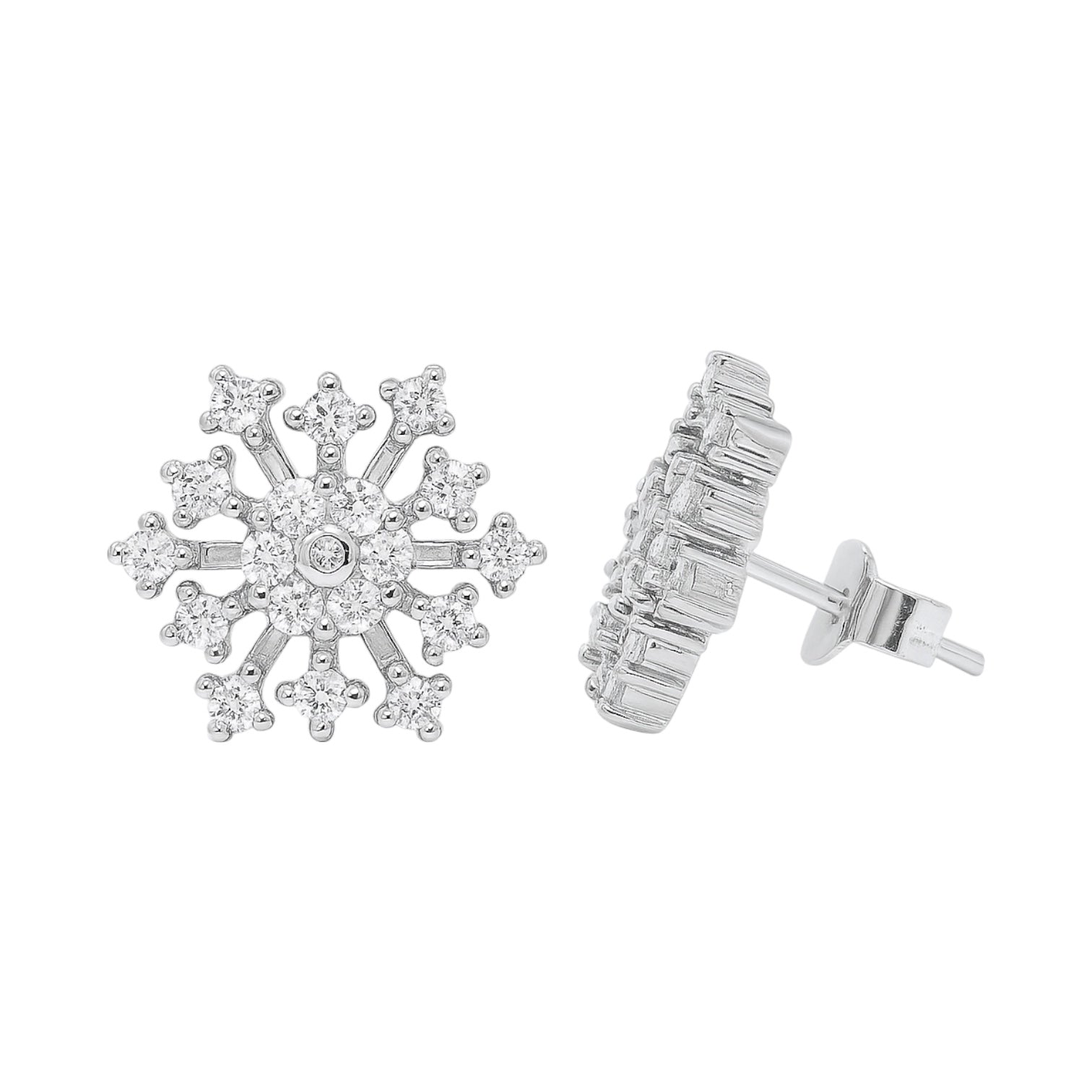 Sterling Silver CZ Snowflake Stud Earrings