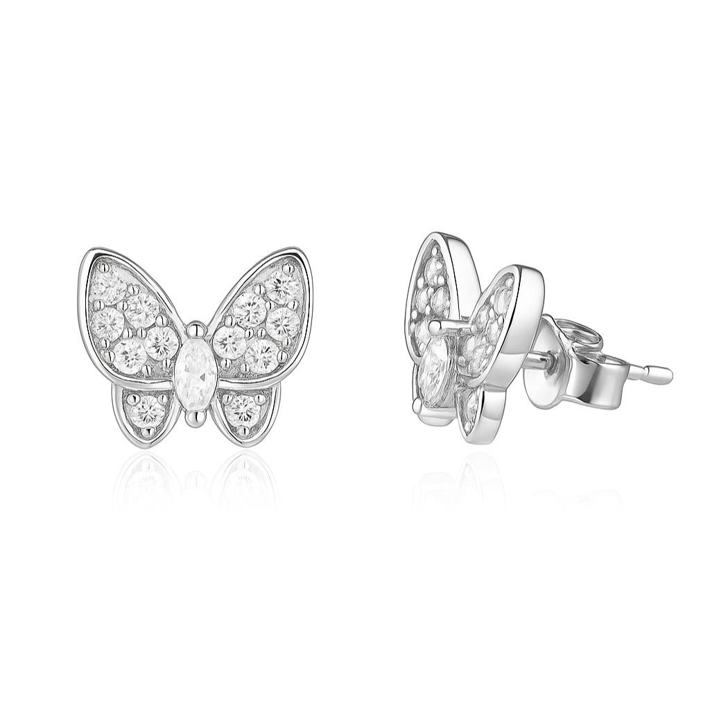 Sterling Silver CZ Butterfly Stud Earrings