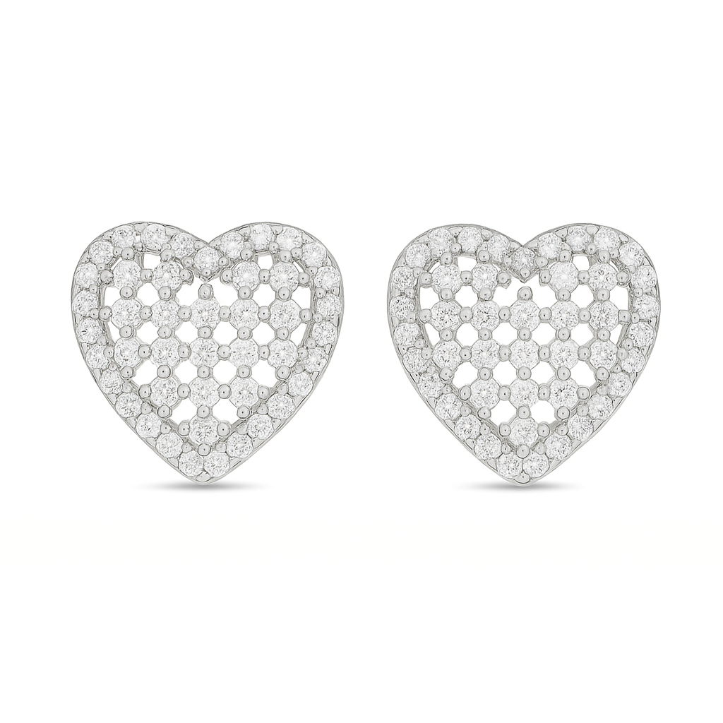 Sterling Silver CZ Heart Stud Earrings