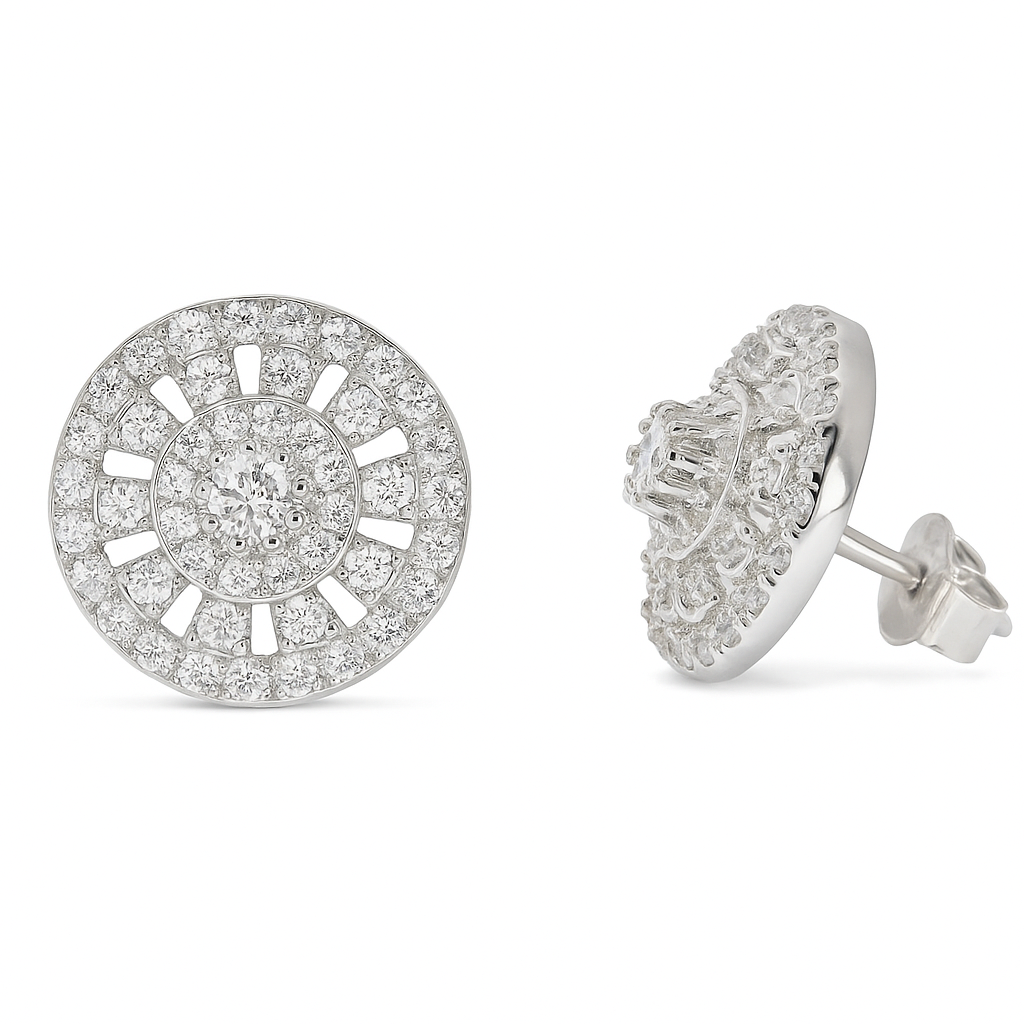 Sterling Silver CZ Cluster Round Stud Earrings