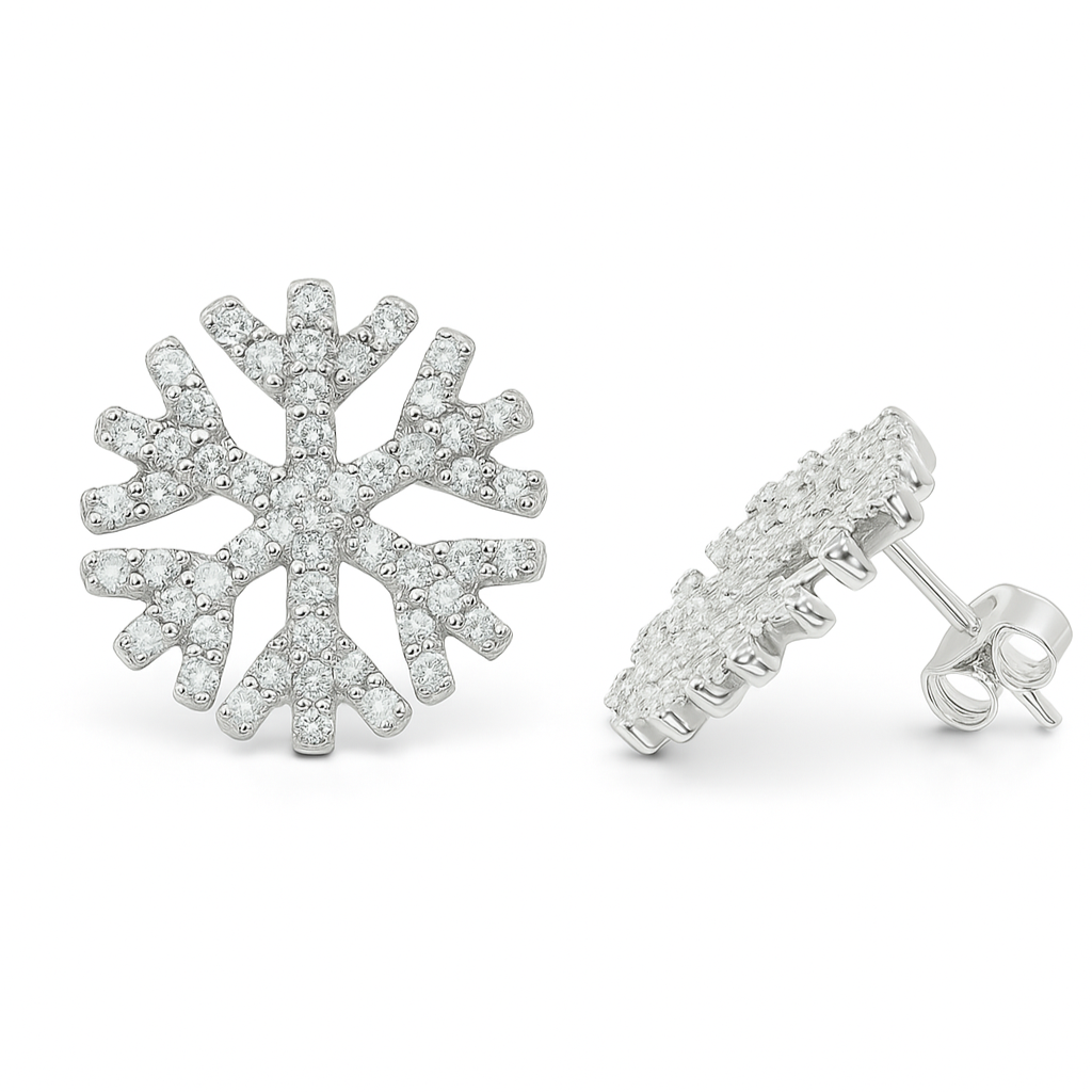 Sterling Silver CZ Snowflake Stud Earrings