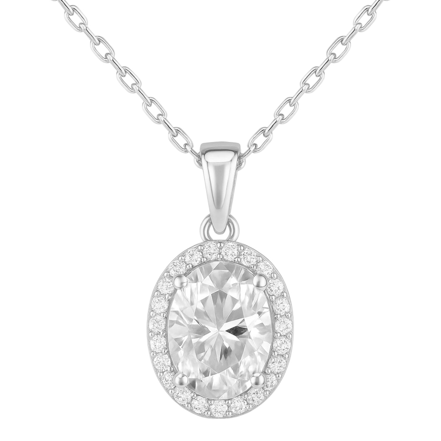 Sterling Silver 2.0CT Oval Moissanite W/ Halo Necklace