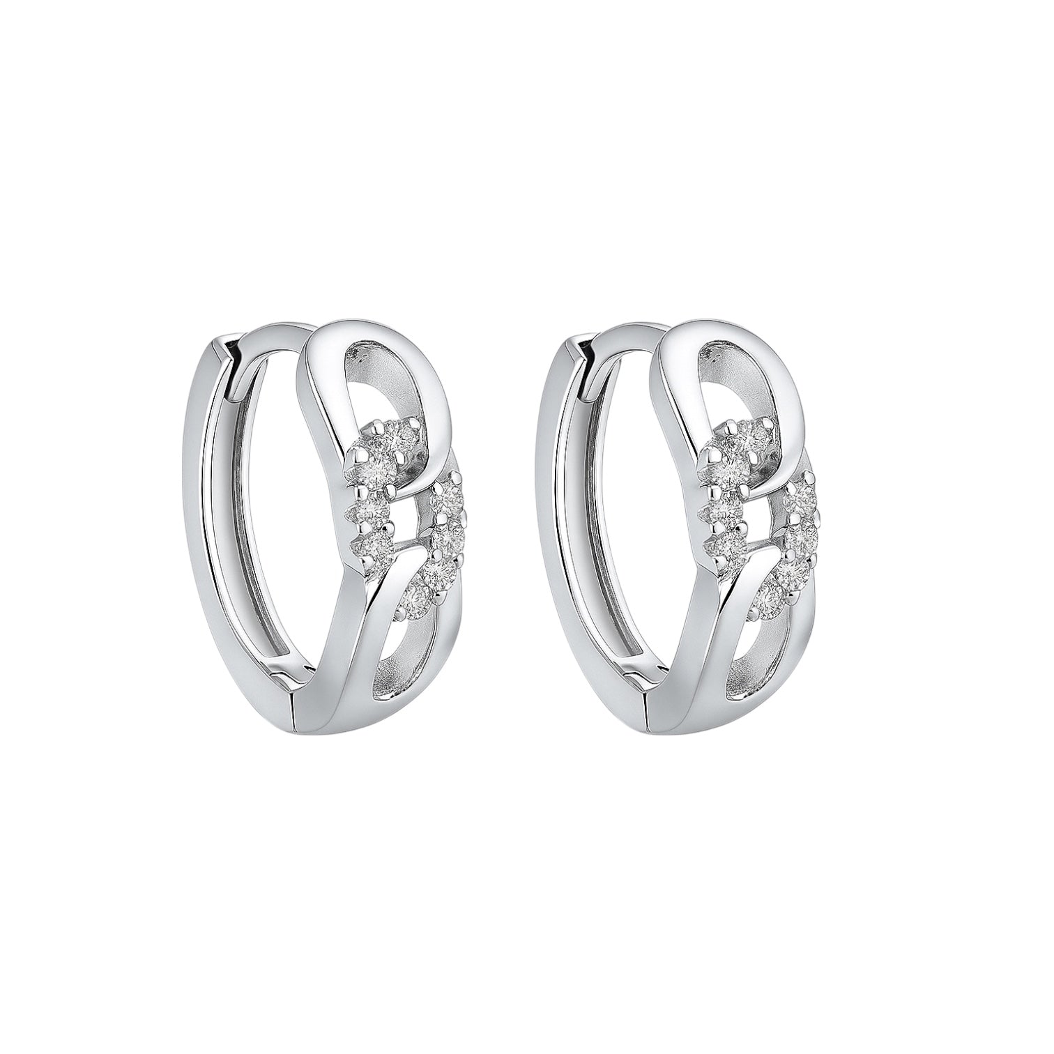 Sterling Silver CZ Oval Link Small Hoop Earrrings