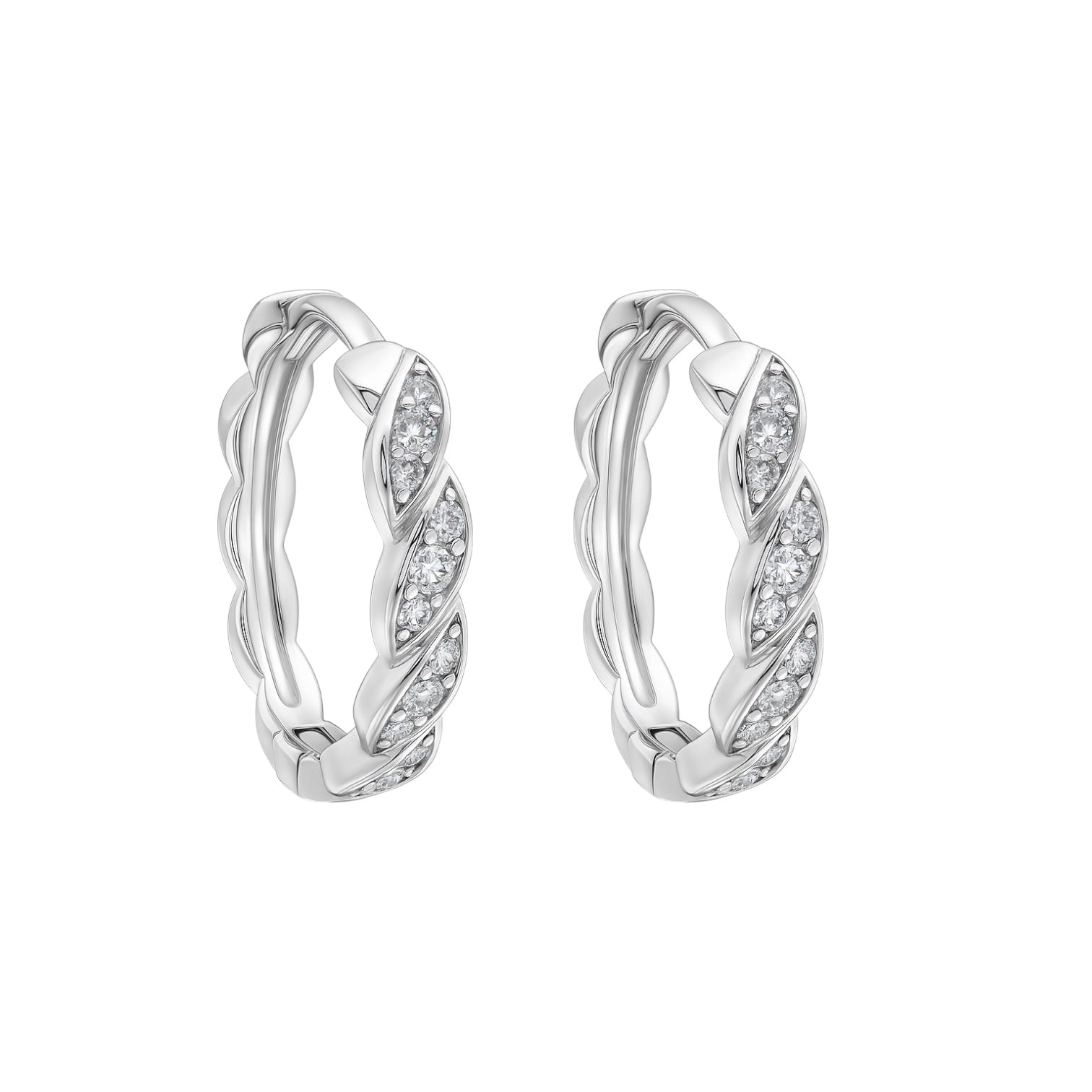 Sterling Silver CZ Twisted Rope Design Small Hoop Earrings