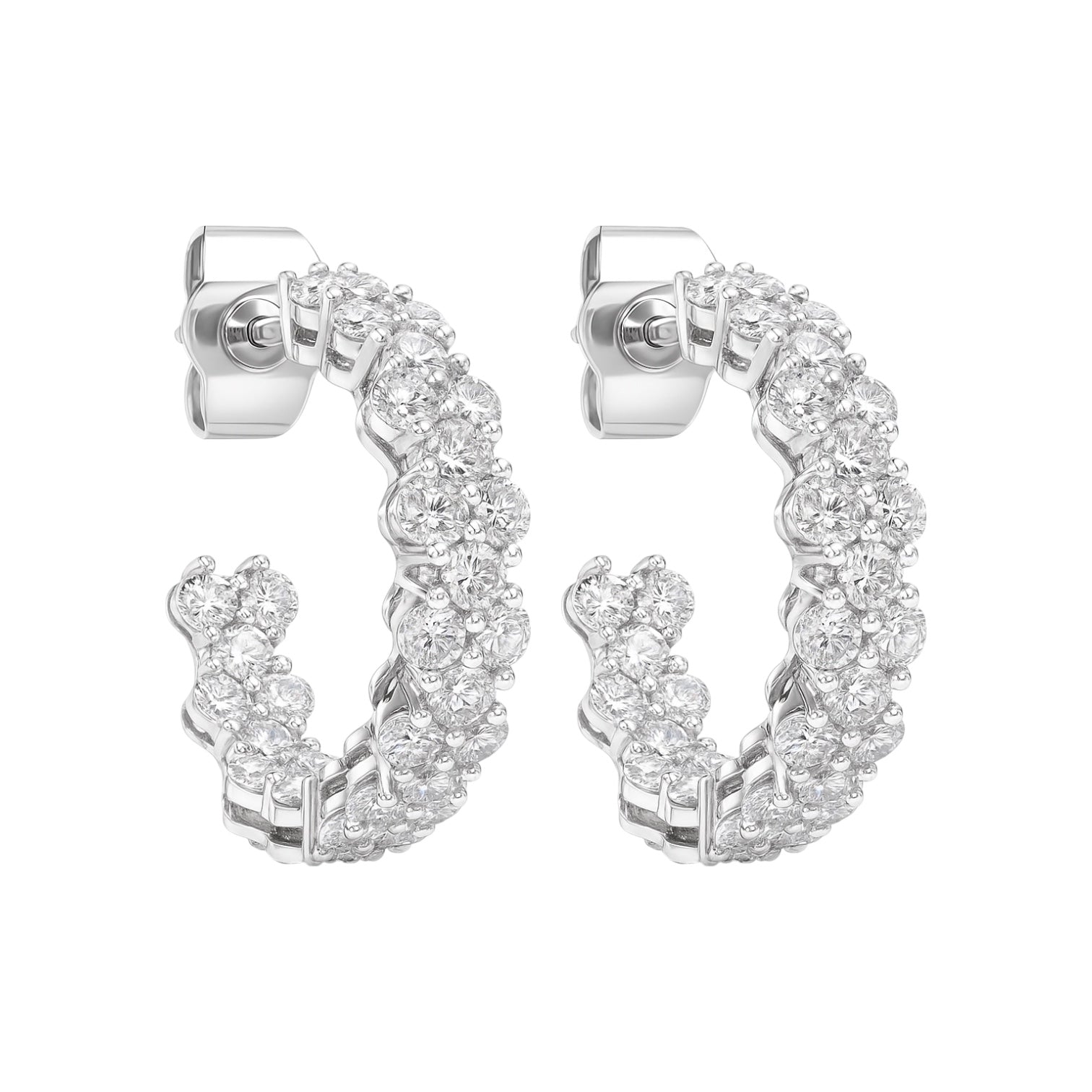 Sterling Silver Inside Out CZ Cluster Open Hoop Earrings