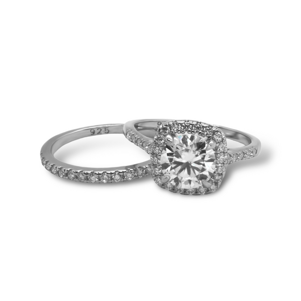 Sterling Silver 1.2CT 7.0MM Moissanite Engagement/Wedding Ring Set