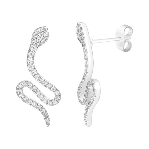 Sterling Silver CZ Snake Earrings