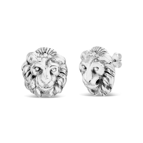 Sterling Silver Lion Stud Earrings