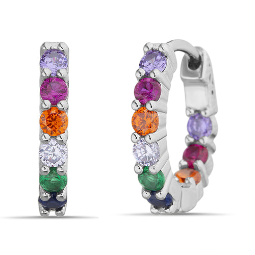 Sterling Silver Multi-Color CZ In & Out Huggie Earrings