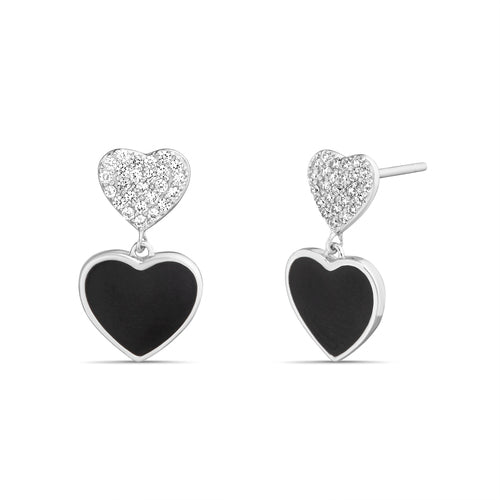 Sterling Silver CZ & Enamel Dangling Heart Earrings
