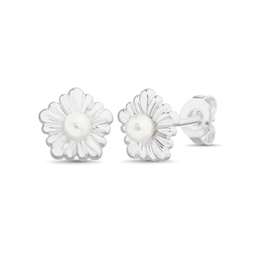 Sterling Silver Flower W/ MOP Center Stud Earrings