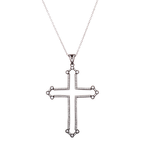 Sterling Silver CZ Black Open Cross Necklace
