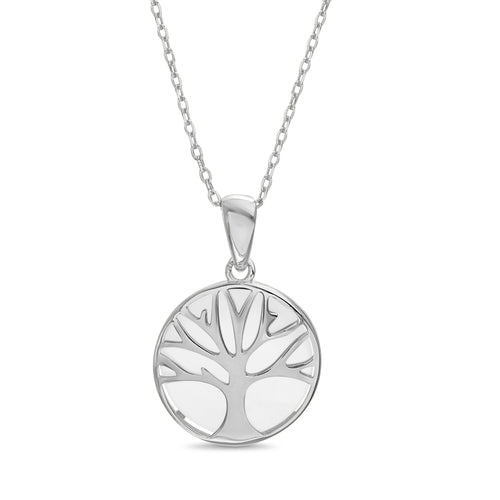Sterling Silver Mother Of Pearl Tree Of Life Necklace