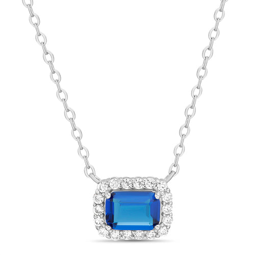 Sterling Silver Blue CZ Halo Solitaire Necklace