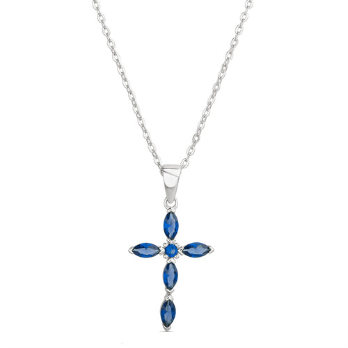 Sterling Silver Sapphire CZ Cross Necklace