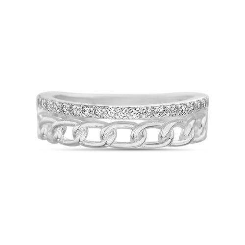 Sterling Silver CZ Band & Cuban Link Split Band Ring