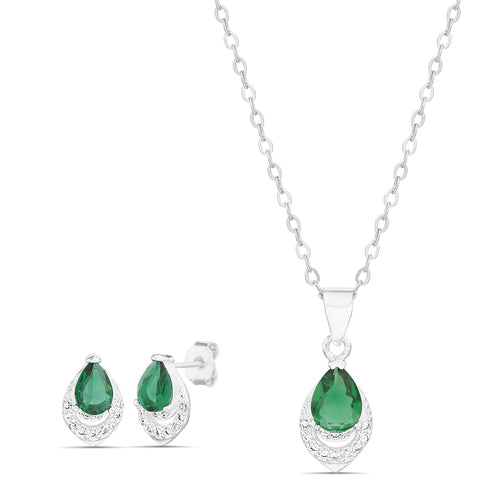 Sterling Silver Colored CZ Pear Shape Necklace/Earrings Set