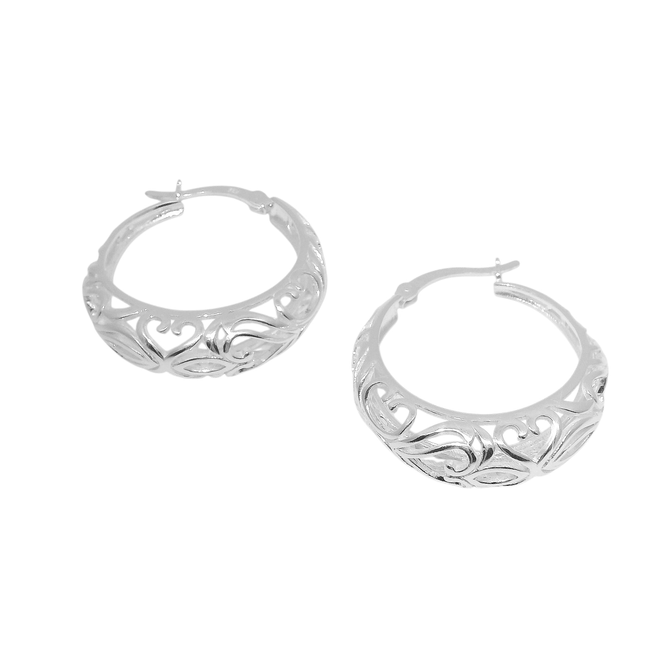 Sterling Silver Filigree Cut-Out Round Hoop Earrings