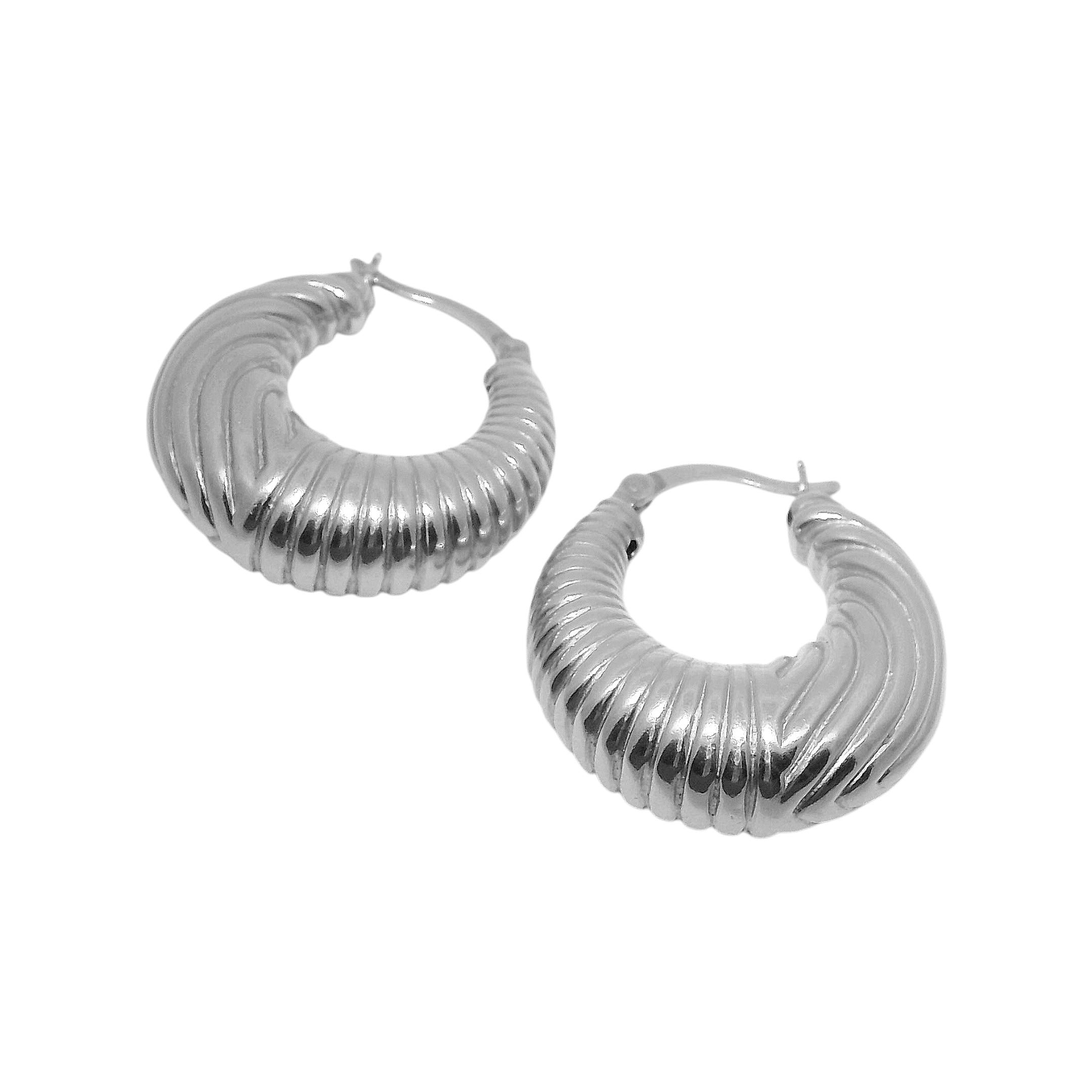 Sterling Silver Puffed Scalloped Detailed Hoop Earrings