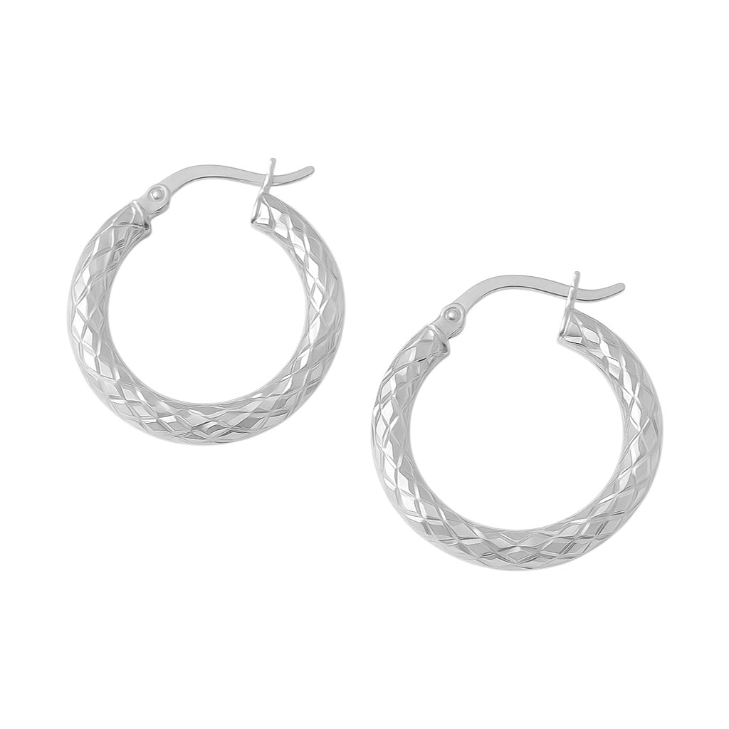 Sterling Silver 20mm Round Diamond Cut Hoop Earrings