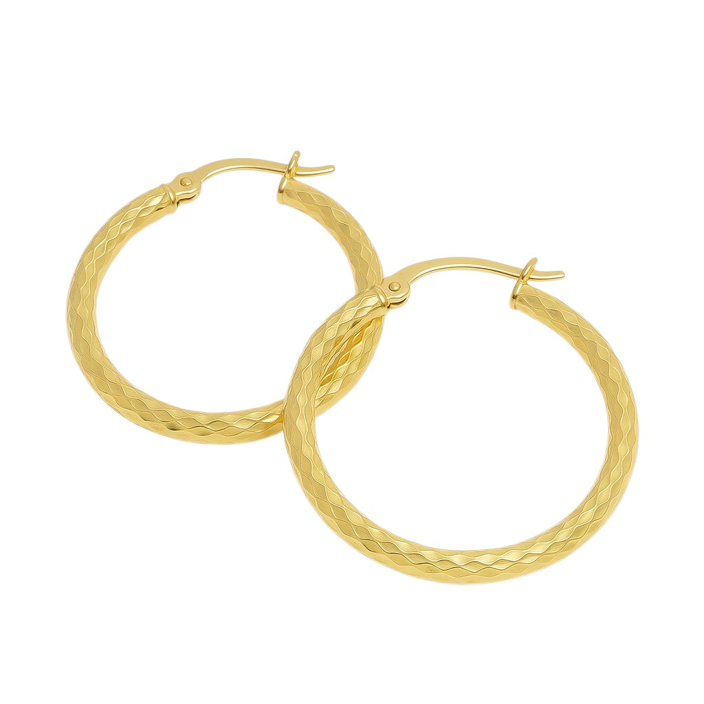 Sterling Silver 40mm Round Diamond Cut Hoops