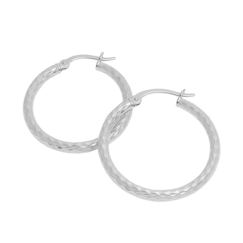 Sterling Silver 40mm Round Diamond Cut Hoops