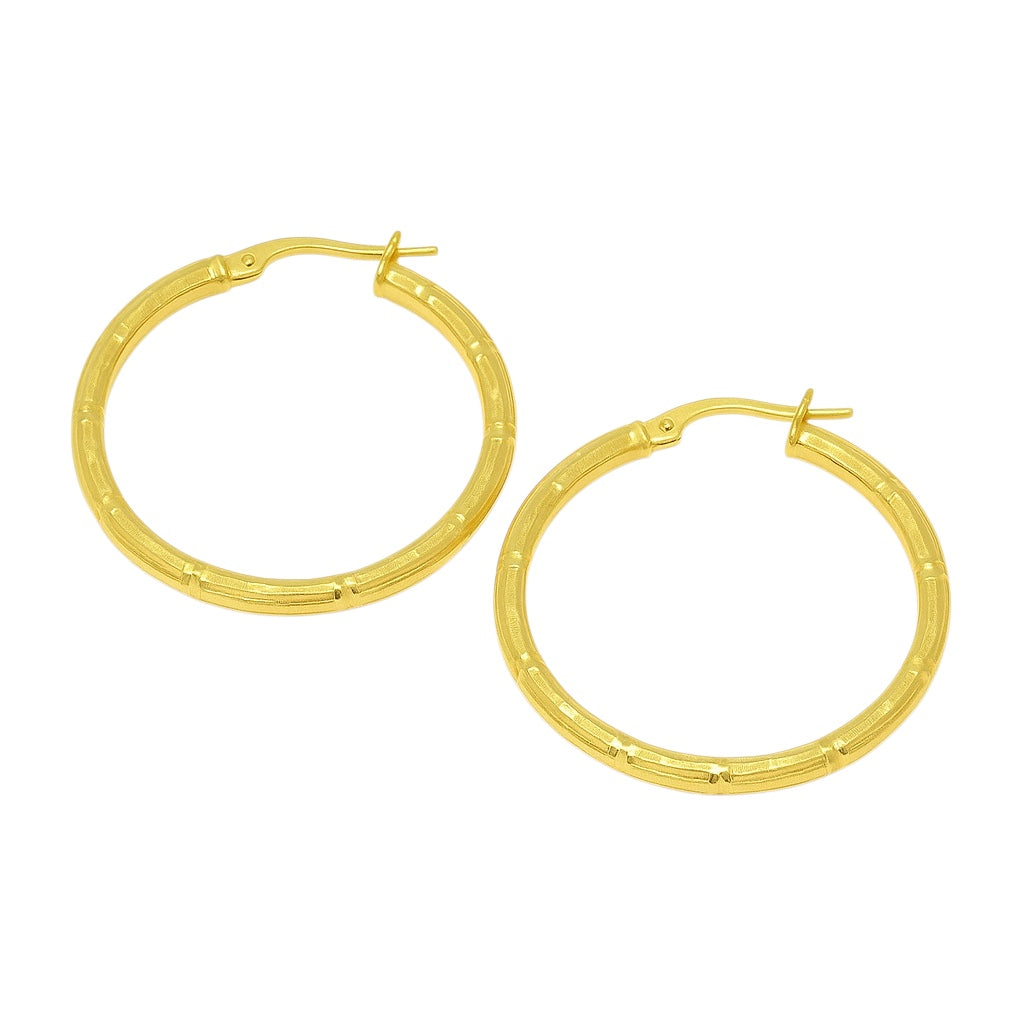 Sterling Silver 30mm Round Diamond Cut Hoop Earrings