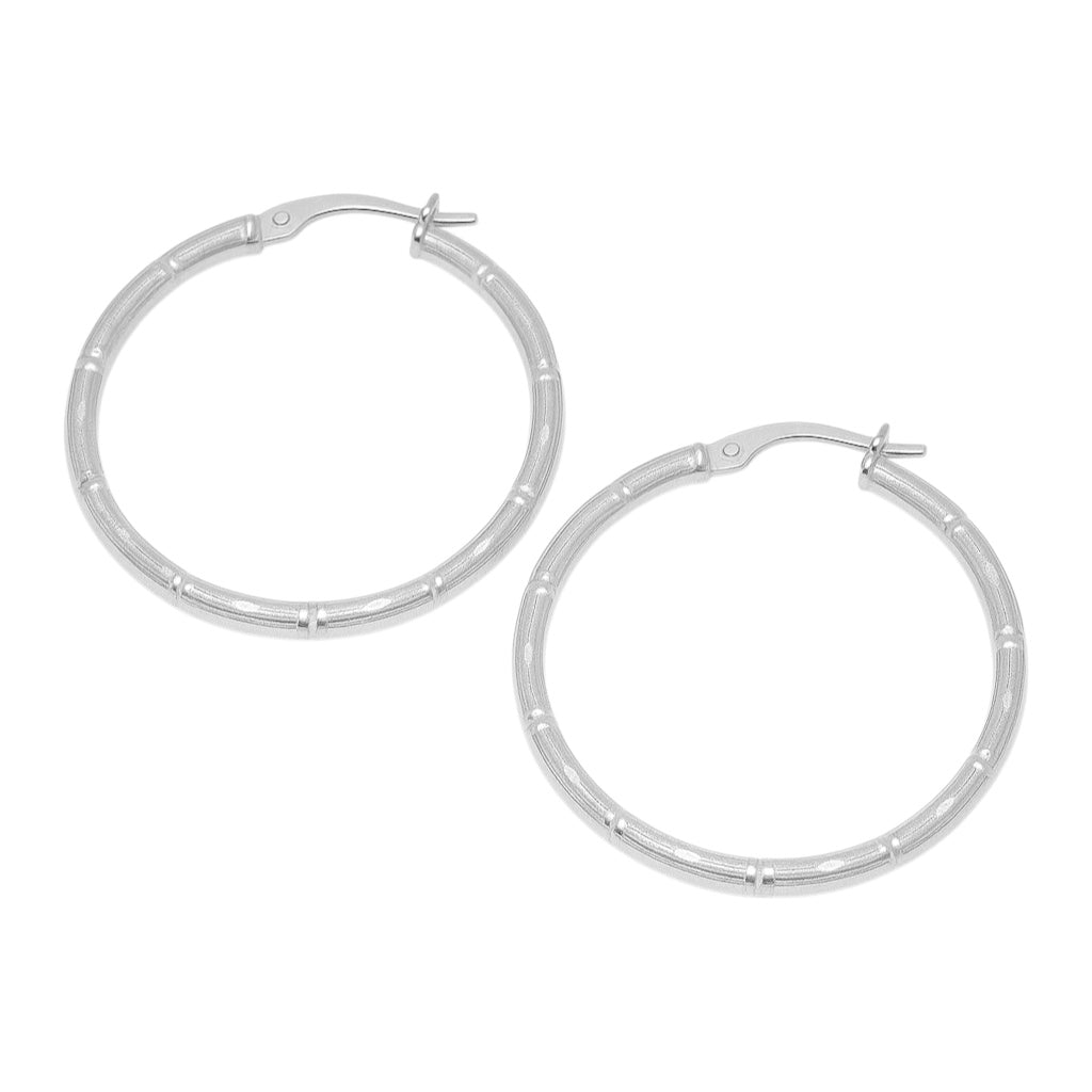 Sterling Silver 40mm Round Diamond Cut Hoop Earrings