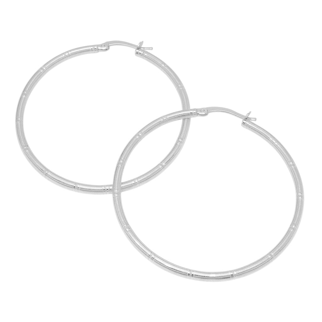 Sterling Silver 50mm Round Diamond Cut Hoop Earrings