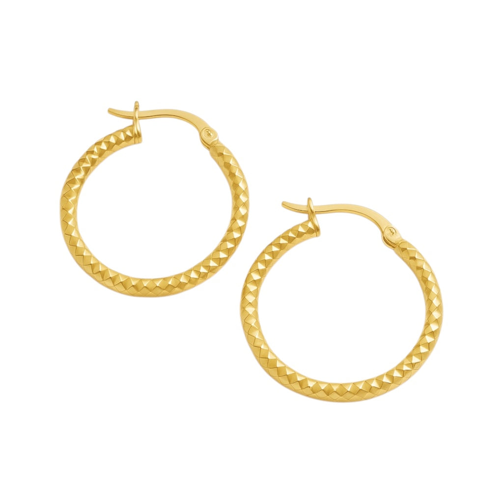 Sterling Silver 2mm Thick 20mm Round Diamond Cut Hoop Earrings