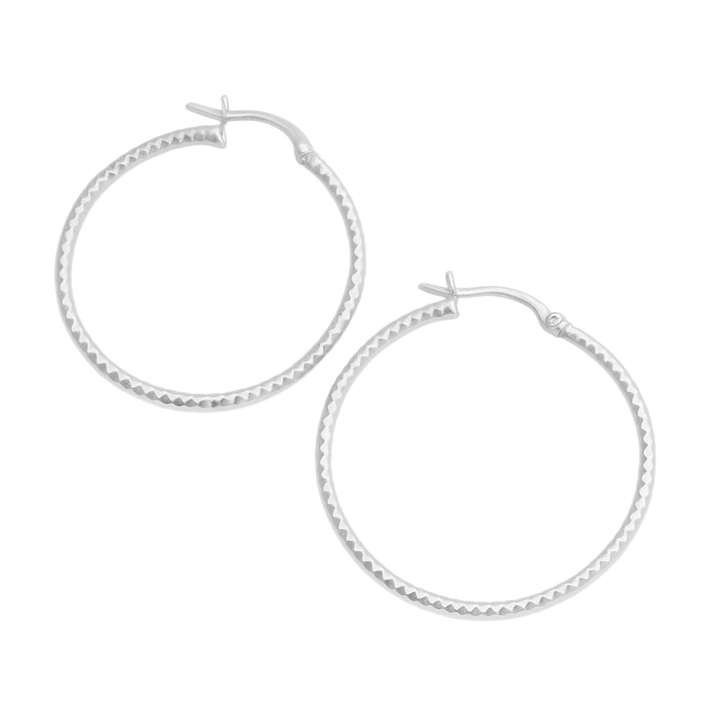Sterling Silver 2mm Thick 30mm Round Diamond Cut Hoop Earrings