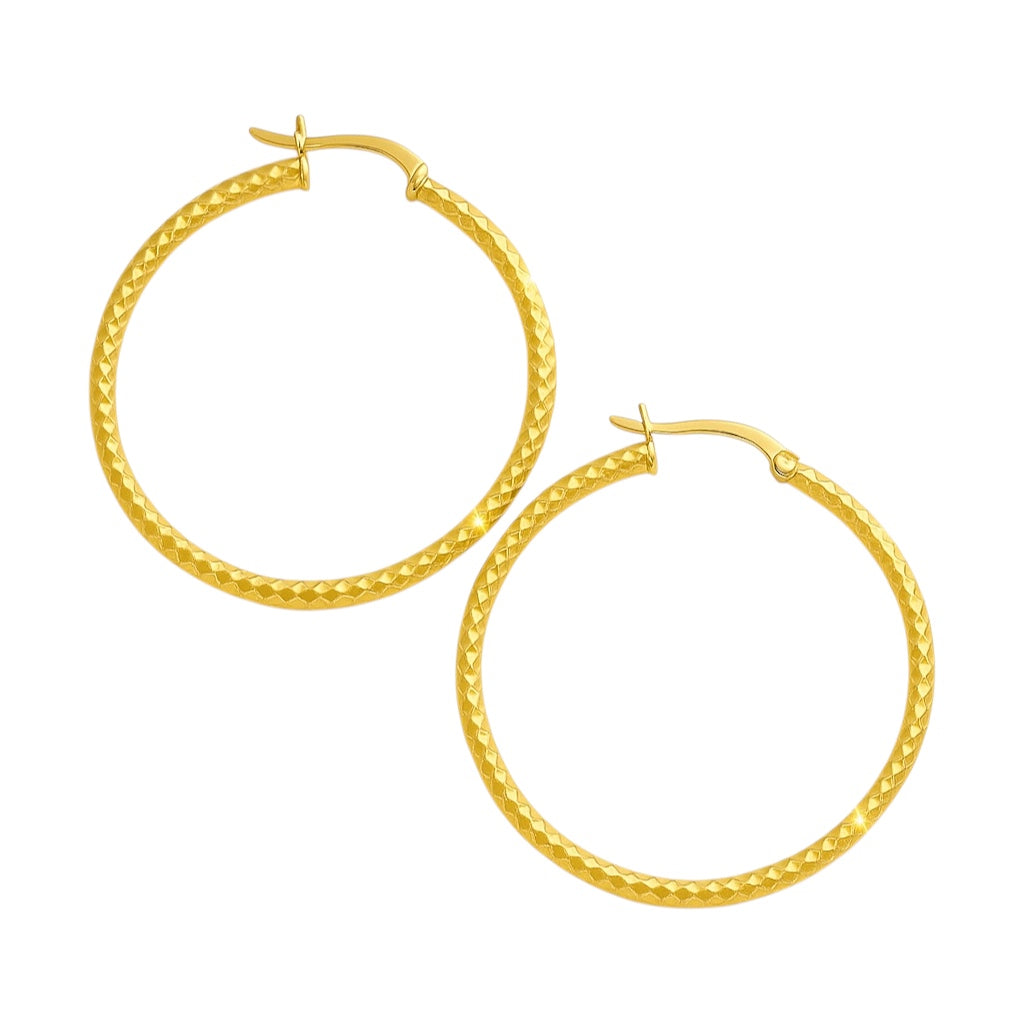 Sterling Silver 2mm Thick 40mm Round Diamond Cut Hoop Earrings