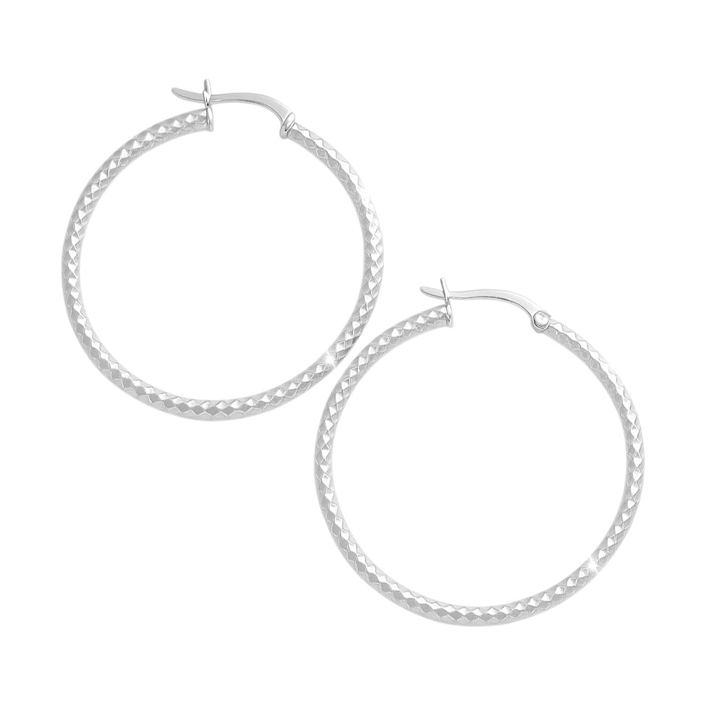 Sterling Silver 2mm Thick 40mm Round Diamond Cut Hoop Earrings