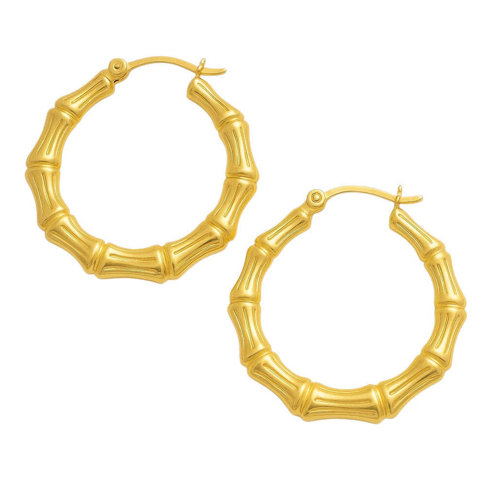 Sterling Silver 30mm Bamboo Hoop Earrings