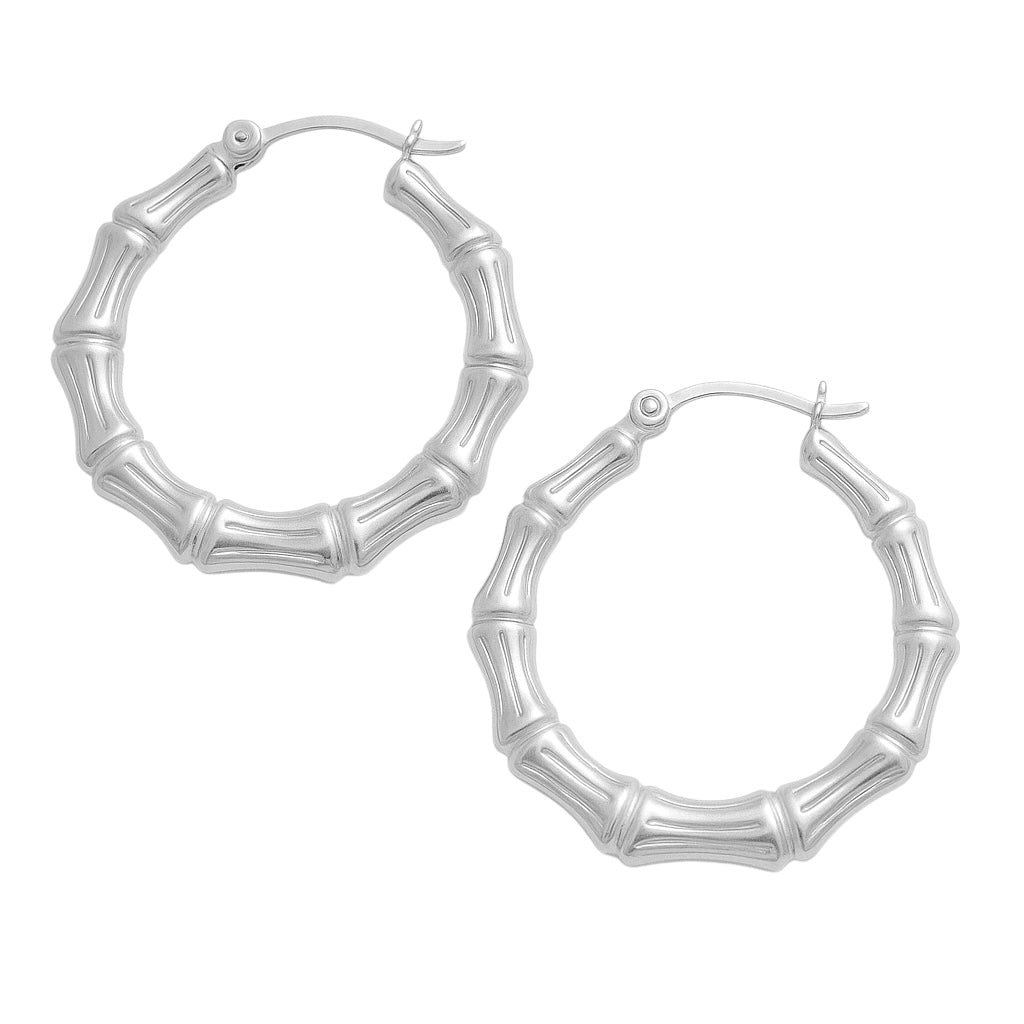 Sterling Silver 30mm Bamboo Hoop Earrings