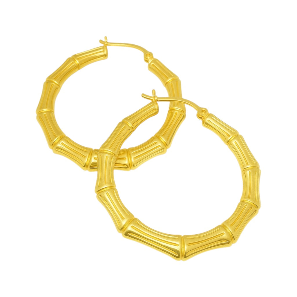 Sterling Silver 40mm Bamboo Hoop Earrings