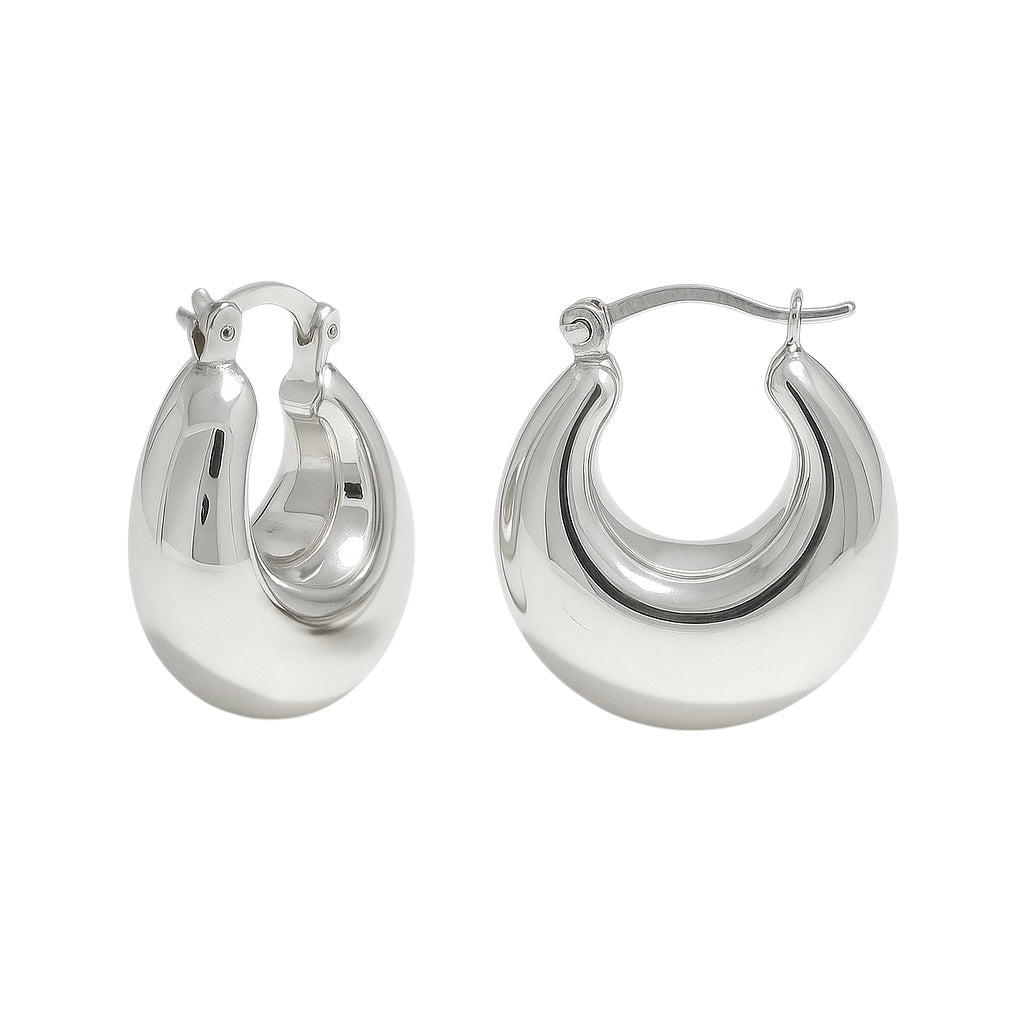 Sterling Silver Small Puffed Round Hoop Earrings