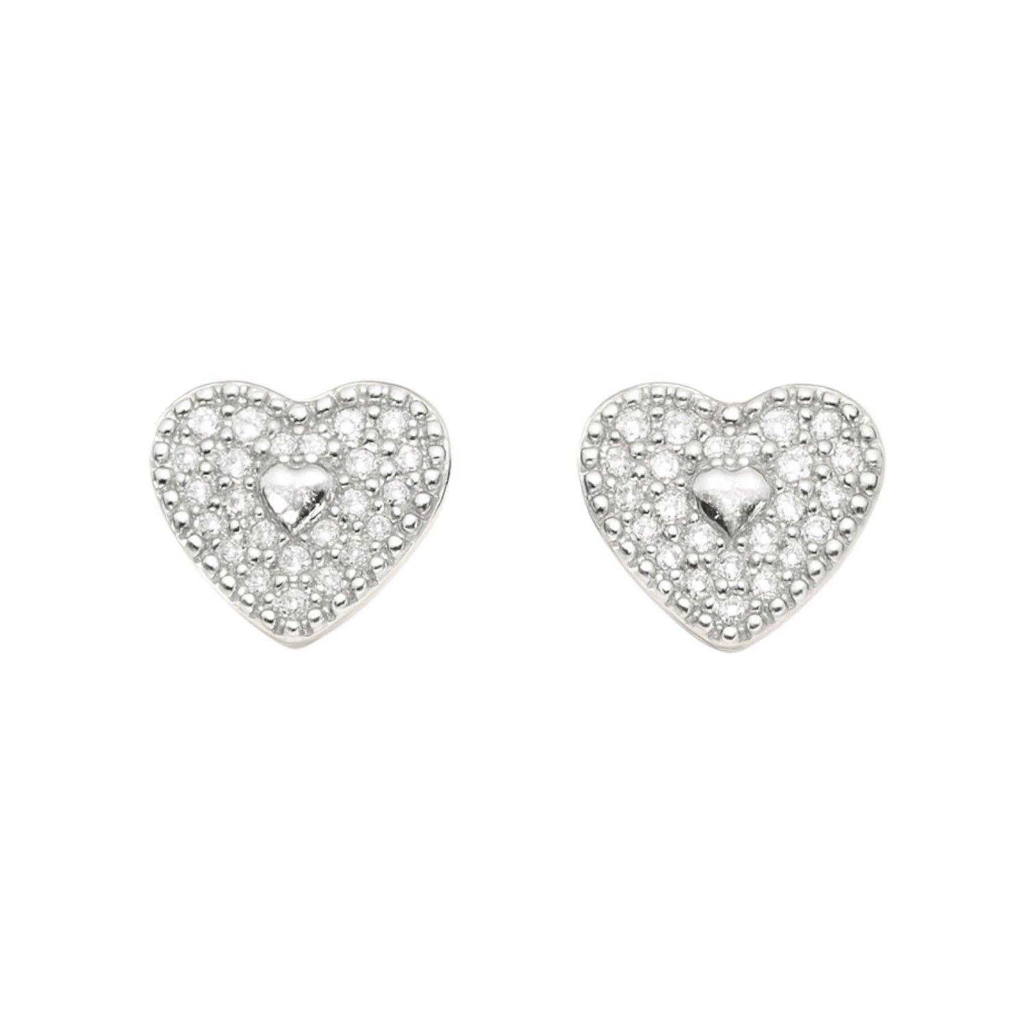 Sterling Silver CZ Pave Heart Stud Earrings