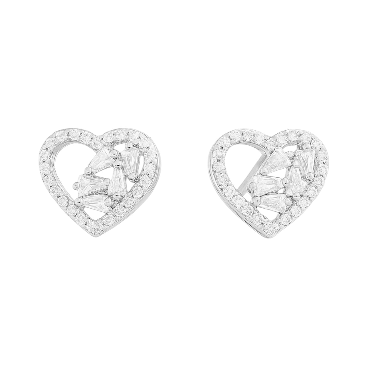 Sterling Silver CZ Heart Stud Earrings