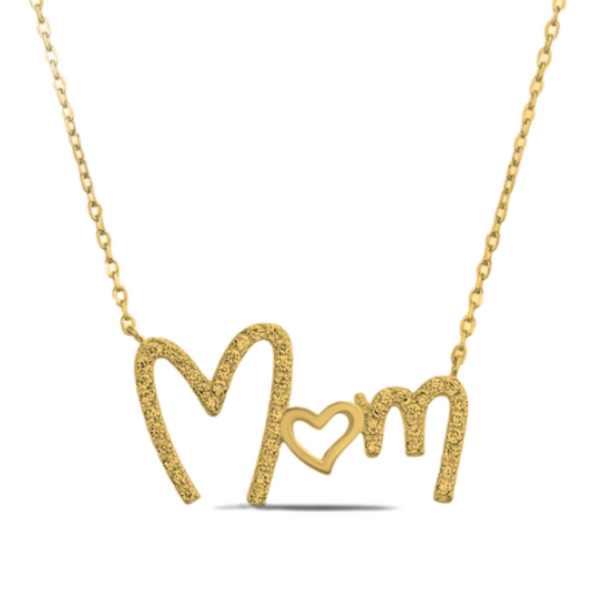 Sterling Silver CZ "MOM" Heart Necklace