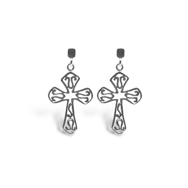Sterling Silver Dangling Cross Earrings