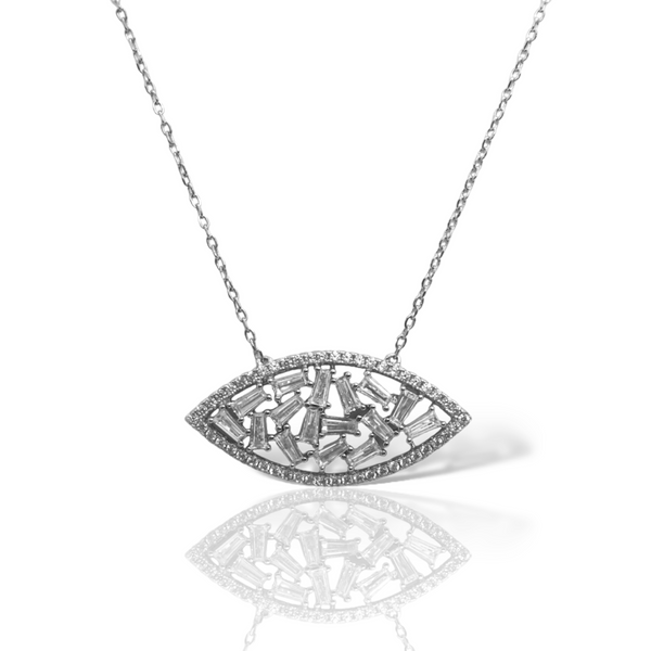 Sterling Silver Cluster Baguette Evil Eye Necklace
