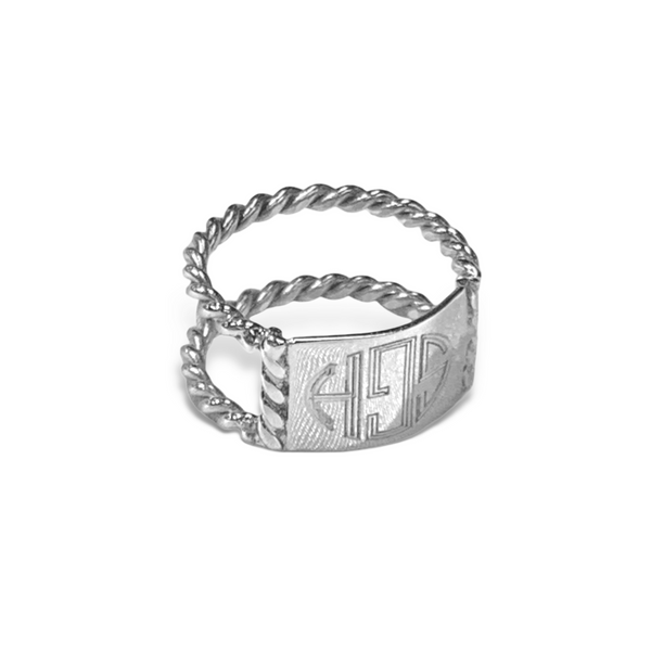 German Silver Engravable Rectangle Double Rope Band Ring