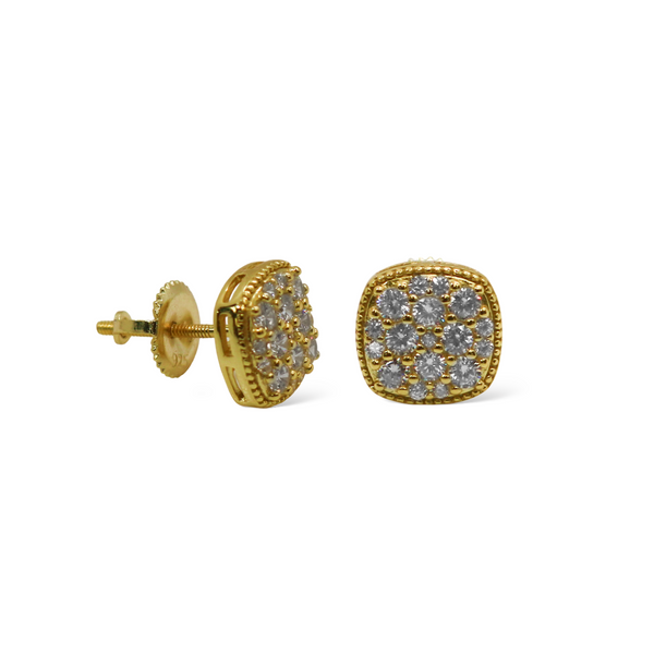 Sterling SIlver Gold Plated Curved Square CZ Screwback Earrings