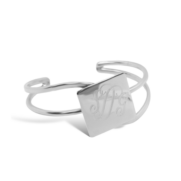 Sterling Silver Engravable Square Cuff Bracelet With A Double Wire Designed Band