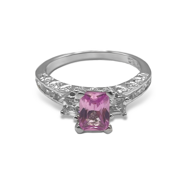 Sterling Silver Pink & Clear CZ Ring