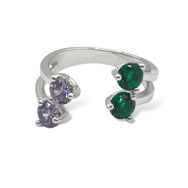 Sterling Silver Green & Purple CZ Ring