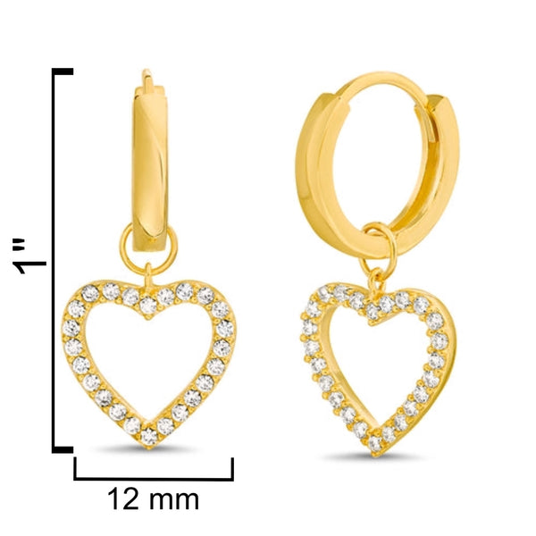 Sterling Silver Gold Plated CZ Heart Huggie Earrings