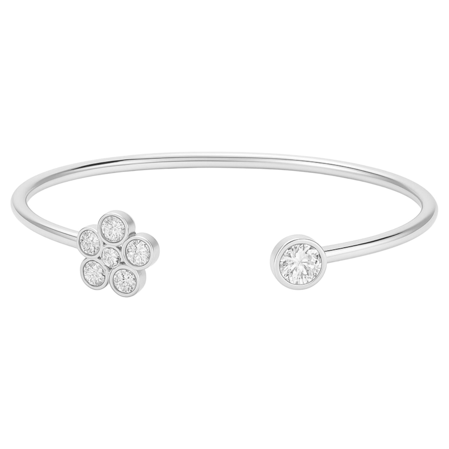 Sterling Silver Moissanite Flower Open Cuff Bangle