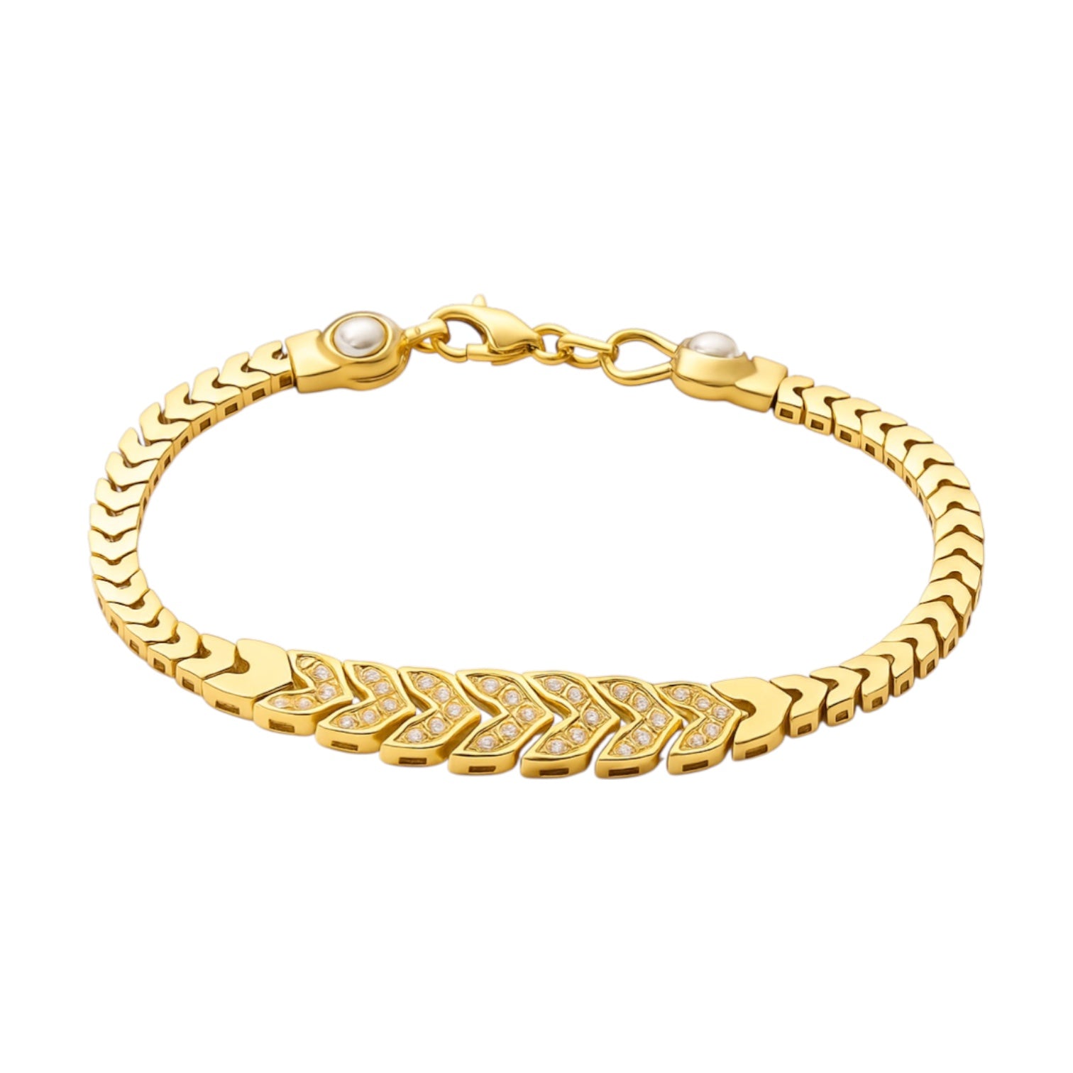 14K Yellow Gold CZ Chevron Link Bracelet - 7.5" (9.3 GRAMS)